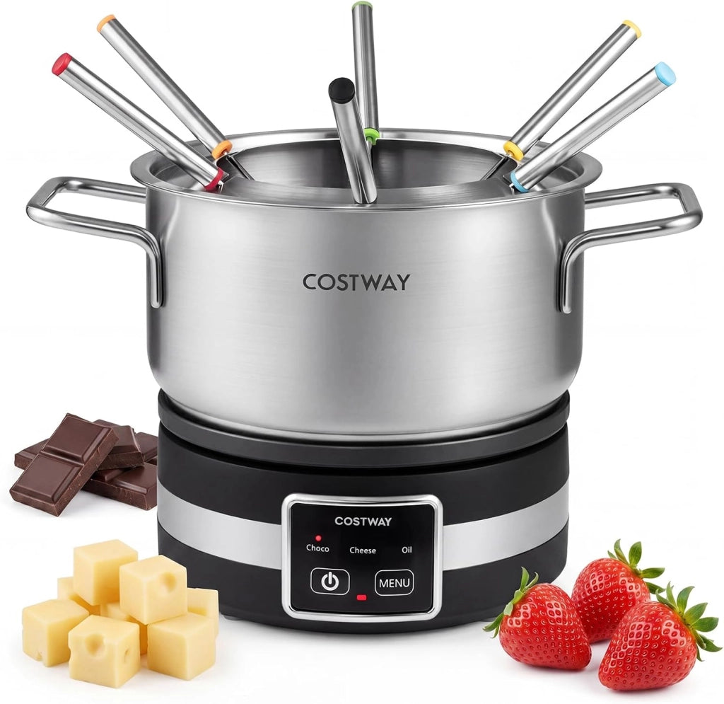 1200W Set Fonduta Elettrica in Acciaio Inox con Base Riscaldante
Pentola da 2,3L con 6 Forchette per Formaggio e Cioccolato, Temperatura Regolabile e Protezione dal Surriscaldamento