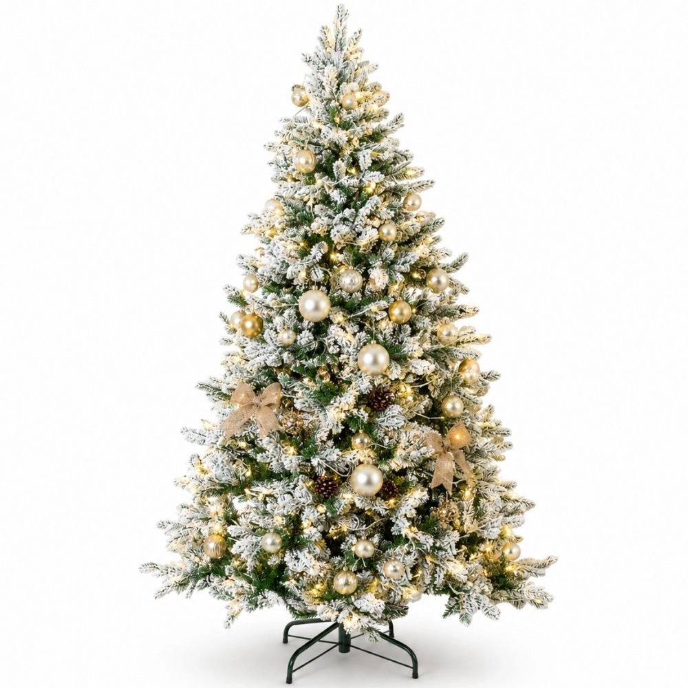 Albero di natale artico 180 cm innevato con luci integrate fortunato