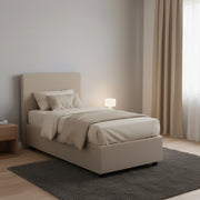 Letto singolo Albia, Letto contenitore con rivestimento in ecopelle, Made in Italy, Apertura frontale, con materasso cm 90x200 incluso, Tortora