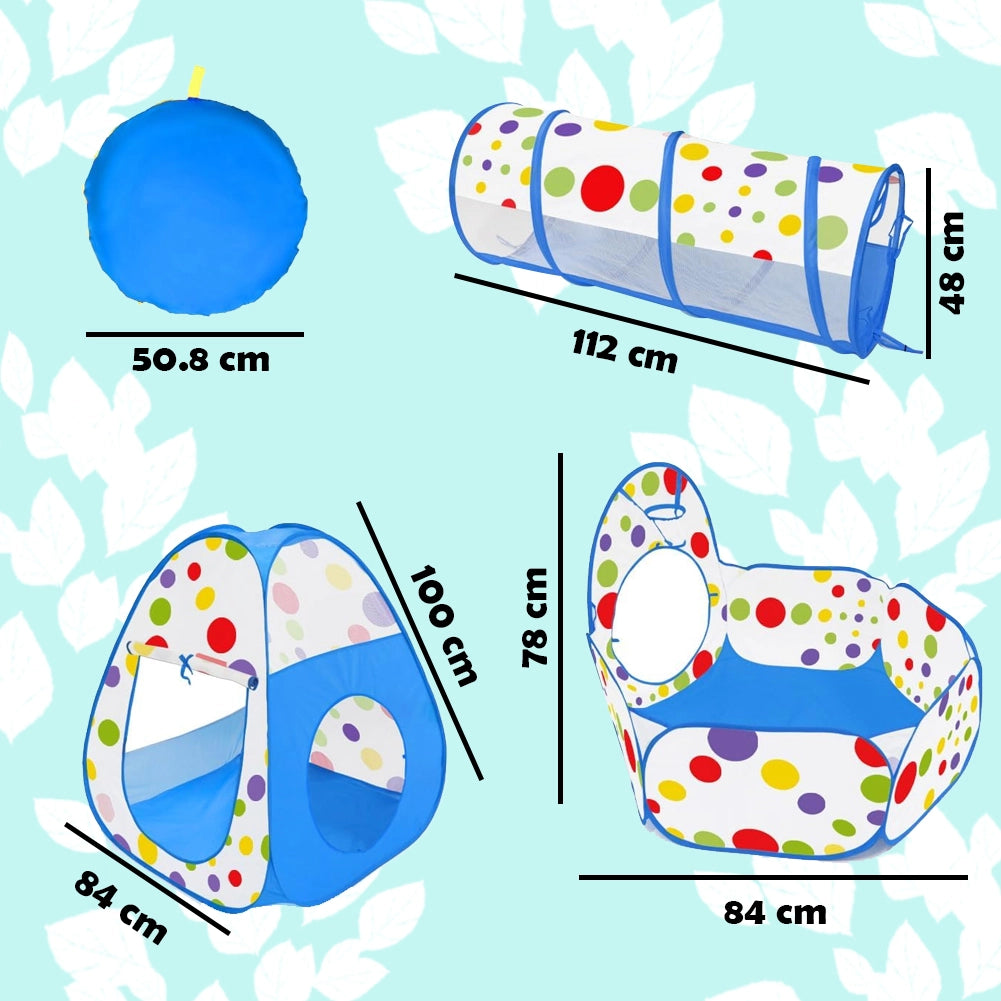 Tenda da Gioco Blu 3in1 Pieghevole con Borsa Casetta Tunnel e Piscina di Palline