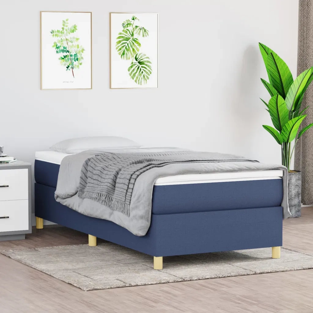 Letto singolo | Letto per adulti | Giroletto a Molle con Materasso Blu 90x190 cm in Tessuto