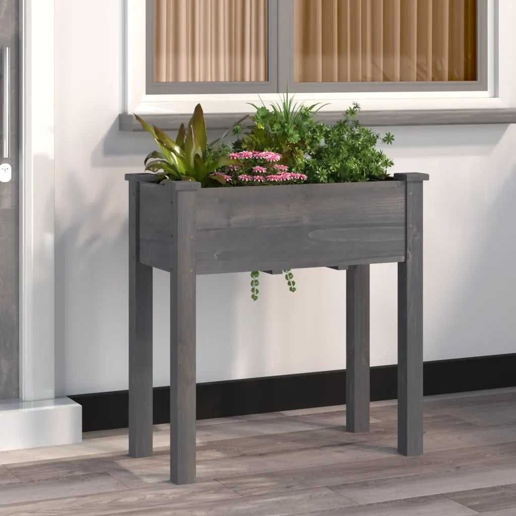 Fioriera | Cassetta per fiori | Vaso con Fodera Grigia 71x37x76 cm Legno Massello di Abete