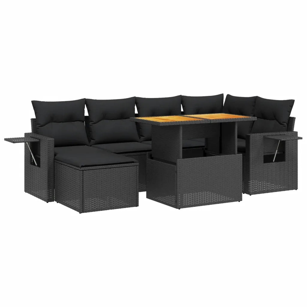 Set Divani da Giardino con Cuscini 7pz Nero Polyrattan 3275701