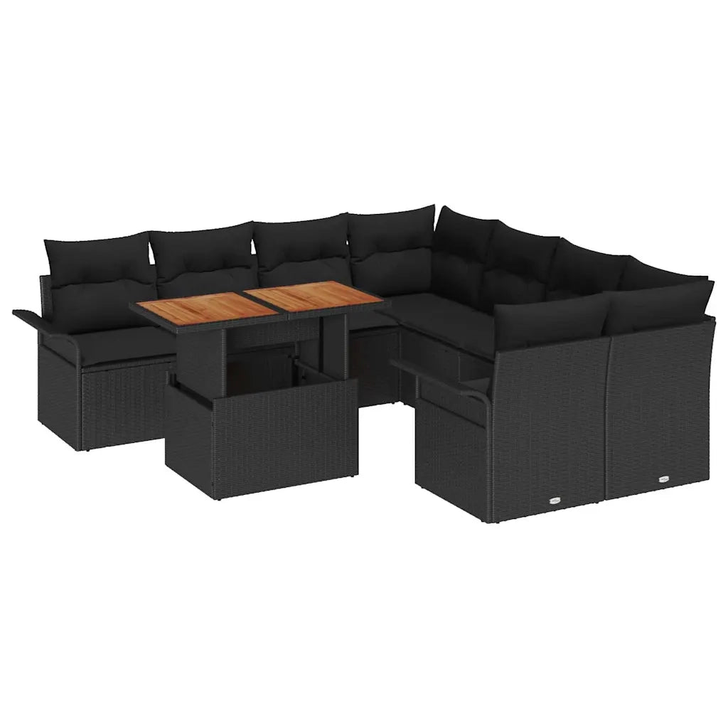 Set Divano da Giardino con archiviazione 9 pcs Nero Poly Rattan 3358053