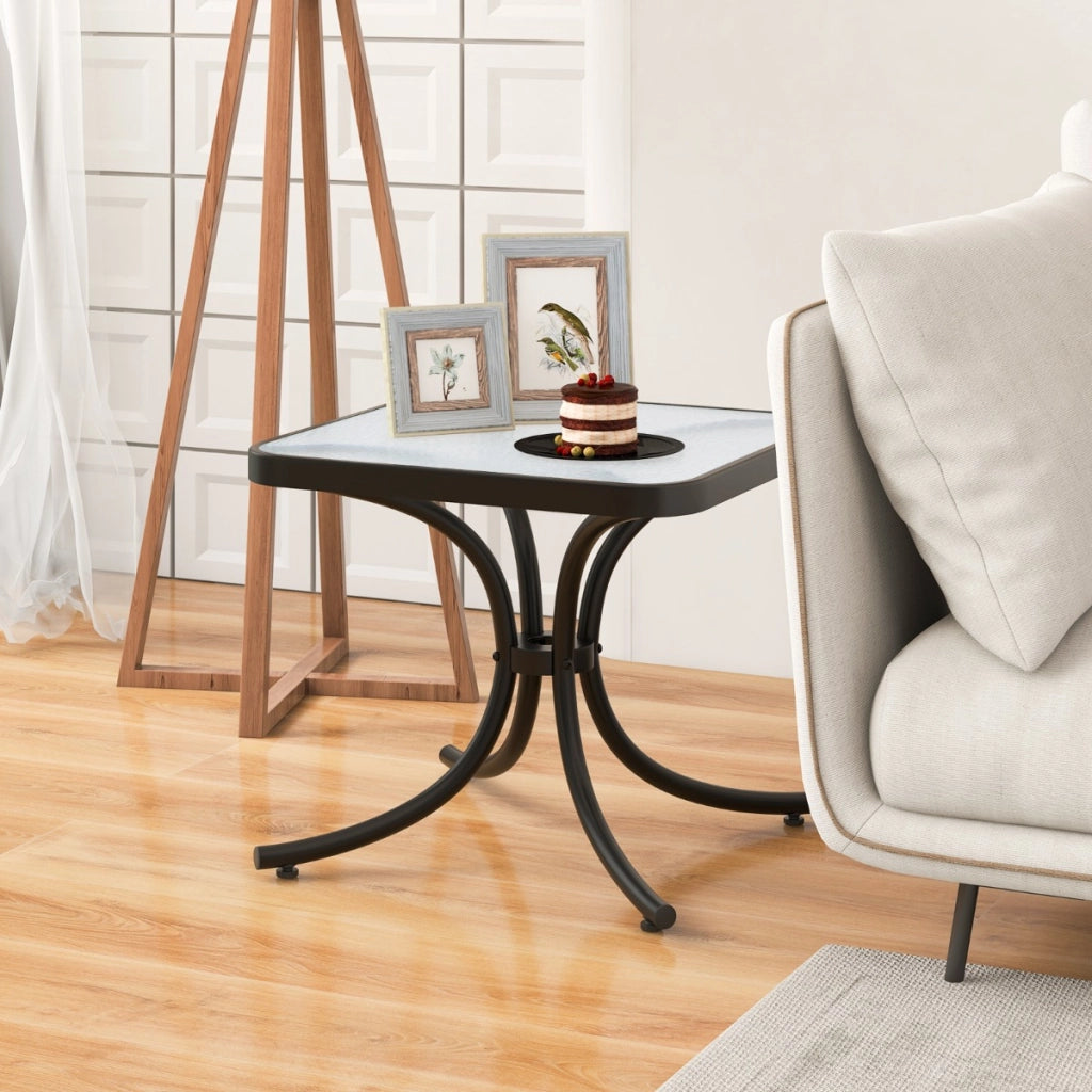 Tavolo da patio con piano in vetro temperato, Tavolino da esterno da 50cm con telaio in metallo robusto Nero-Tavoli da esterno