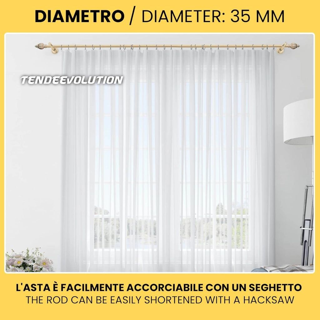Bastone Tenda in Legno di Alta Qualità, diametro 35 mm a strappo colore muffato terminale pagoda lunghezza 240 CM