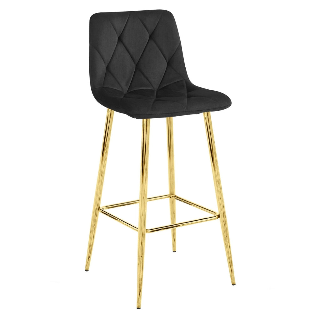 Set di 3 Sgabelli Nado in Velluto Nero e Gambe Oro