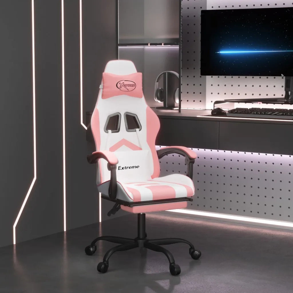 Sedia da Gaming con Poggiapiedi Bianco e Rosa in Similpelle 3143911