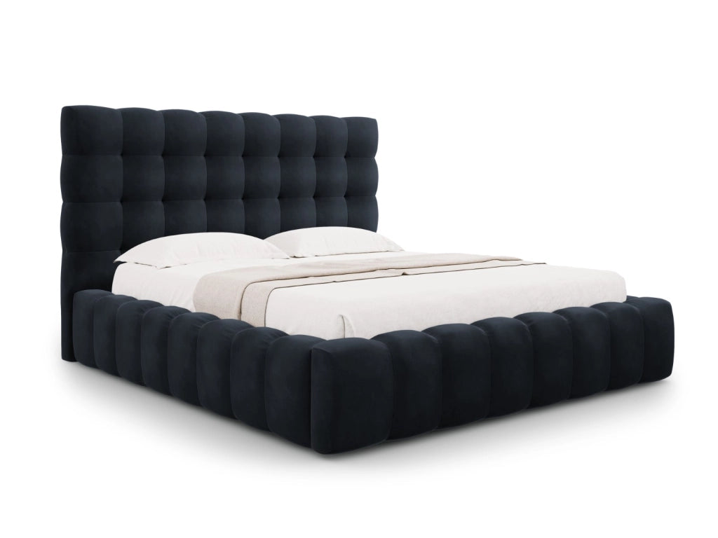 Cosmopolitan Design - Letto a cassettone con testiera "Bali" 140x200cm in velluto blu scuro 