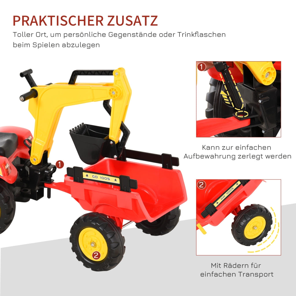 Trattore a Pedali con Rimorchio e Pala ¨C Zephmum ¨C Rosso