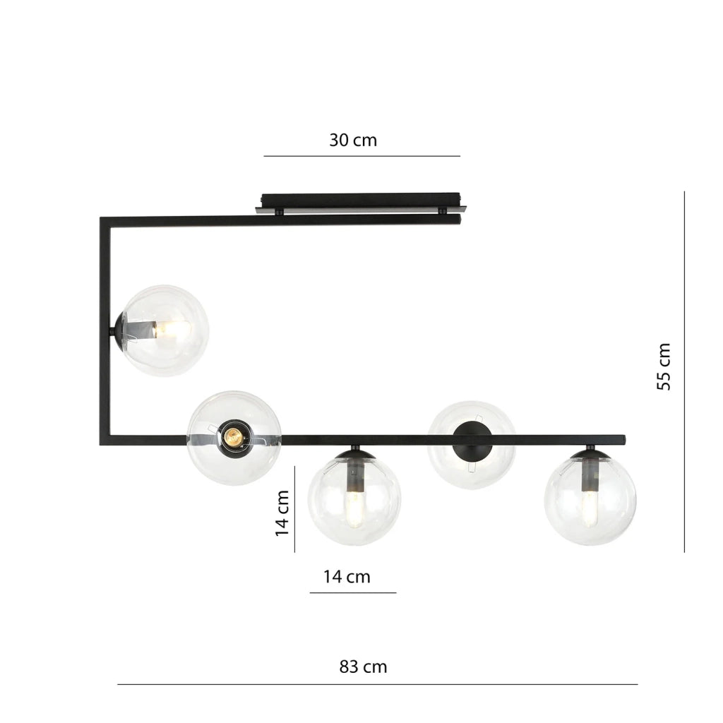Plafoniera Minimal Nanna Acciaio Nero Trasparente 5 Luci E14 Ip20