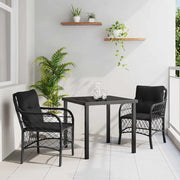 Set da Pranzo per Giardino con cuscino 3 pcs Nero polyrattan