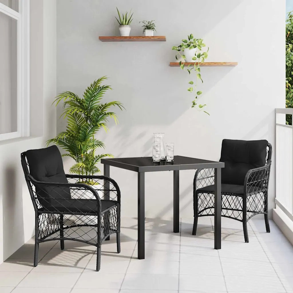 Set da Pranzo per Giardino con cuscino 3 pcs Nero polyrattan