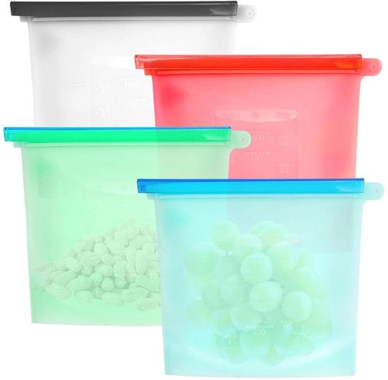 Zak di silicone per congelatore hermético 1 l - Resistenete al calore - Chiusura ermetica - Lavastoviglie - Dimensioni 23 x 17,5 cm - Borse per conservazione