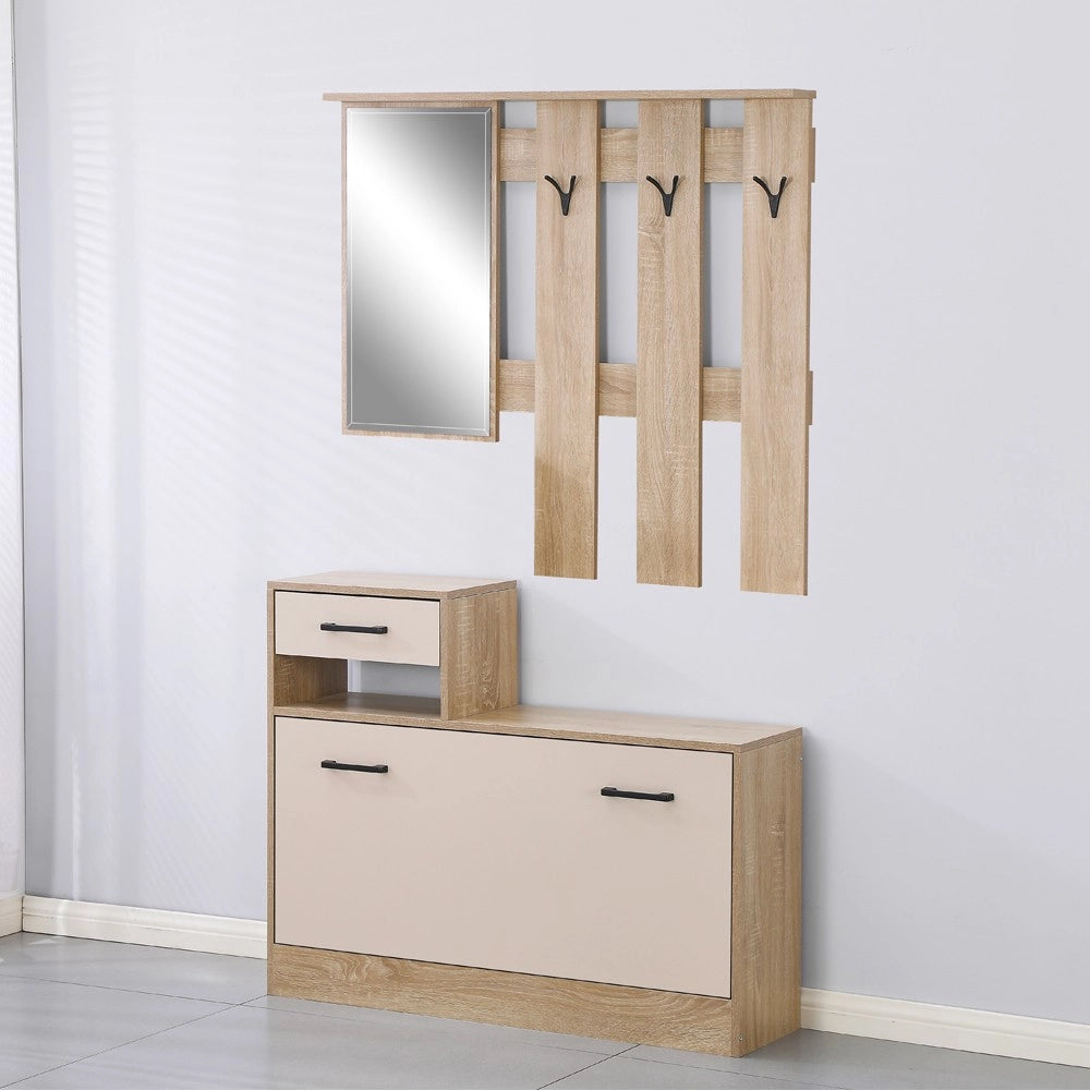 Mobile ingresso con specchio RudolfXL colore rovere e beige