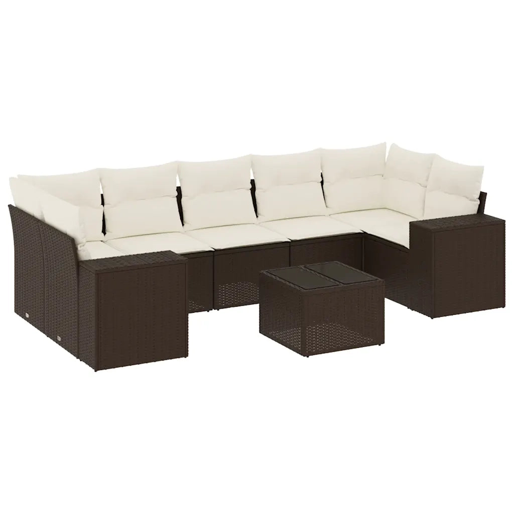 Set Divani da Giardino 8 pz con Cuscini Marrone in Polyrattan 3222342