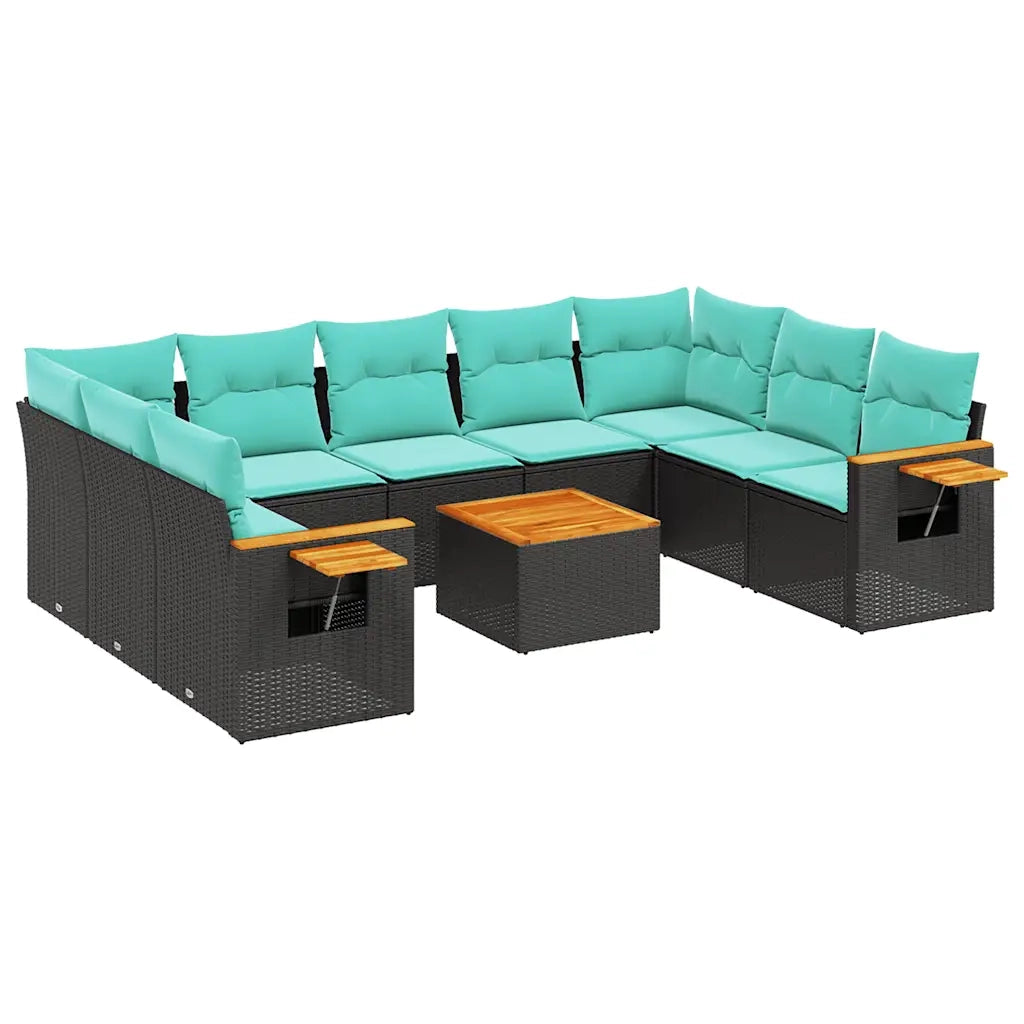 Set Divani da Giardino 10 pz con Cuscini Nero in Polyrattan