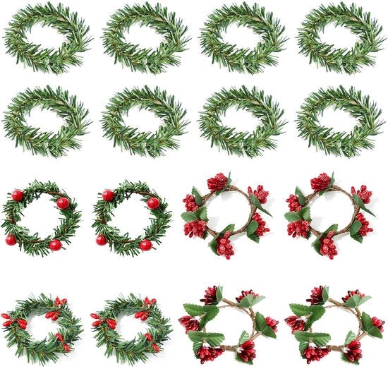 Servethouders in vetro rustico - 16 pezzi - Holly Berry - Servetringhe - Servetgesp - Handicraft - Atmosfera festiva