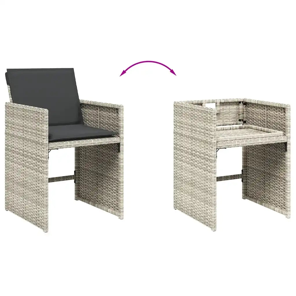 Set da Pranzo da Giardino 7 pz Cuscini Polyrattan Grigio Chiaro
