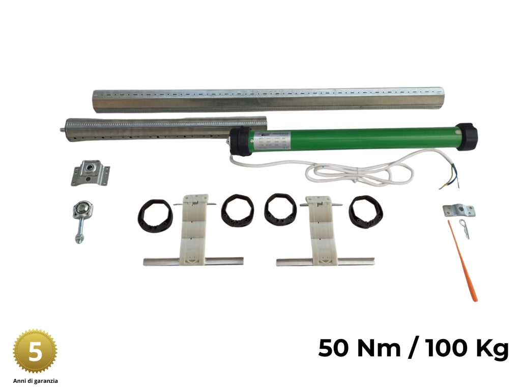 Motori Tapparelle 100 kg 50 Nm Kit Sicurezza Anti Sollevamento Rullo da 130 cm a 165 cm Completo con Blocchi di Sicurezza