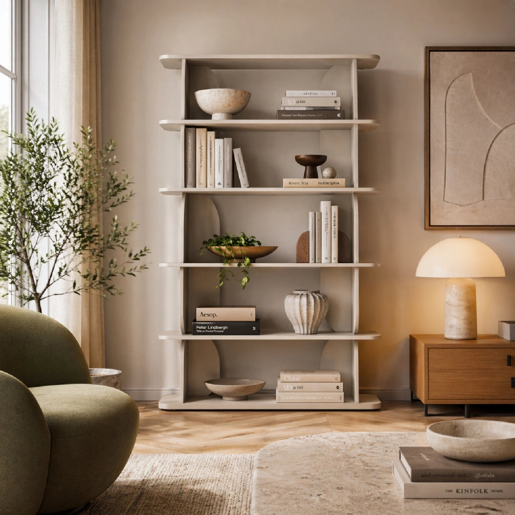 Libreria In Melaminico Con 5 Ripiani A Giorno Design Contemporaneo Minimal Per Soggiorno Salotto Studio Corridoio Zona Living E Ufficio 120 X 181.5 X 34 Cm Cashmere