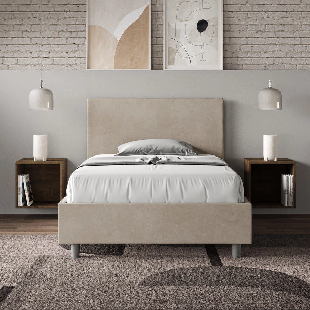 Letto 1 Piazza e Mezzo 120x200 cm con Rete e Contenitore Adele Sabbia