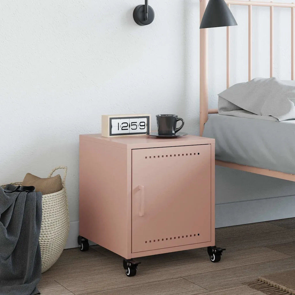 Comodino | Armadio da Notte | Mobiletto da notte Rosa 36x38,5x43,5 cm in Acciaio