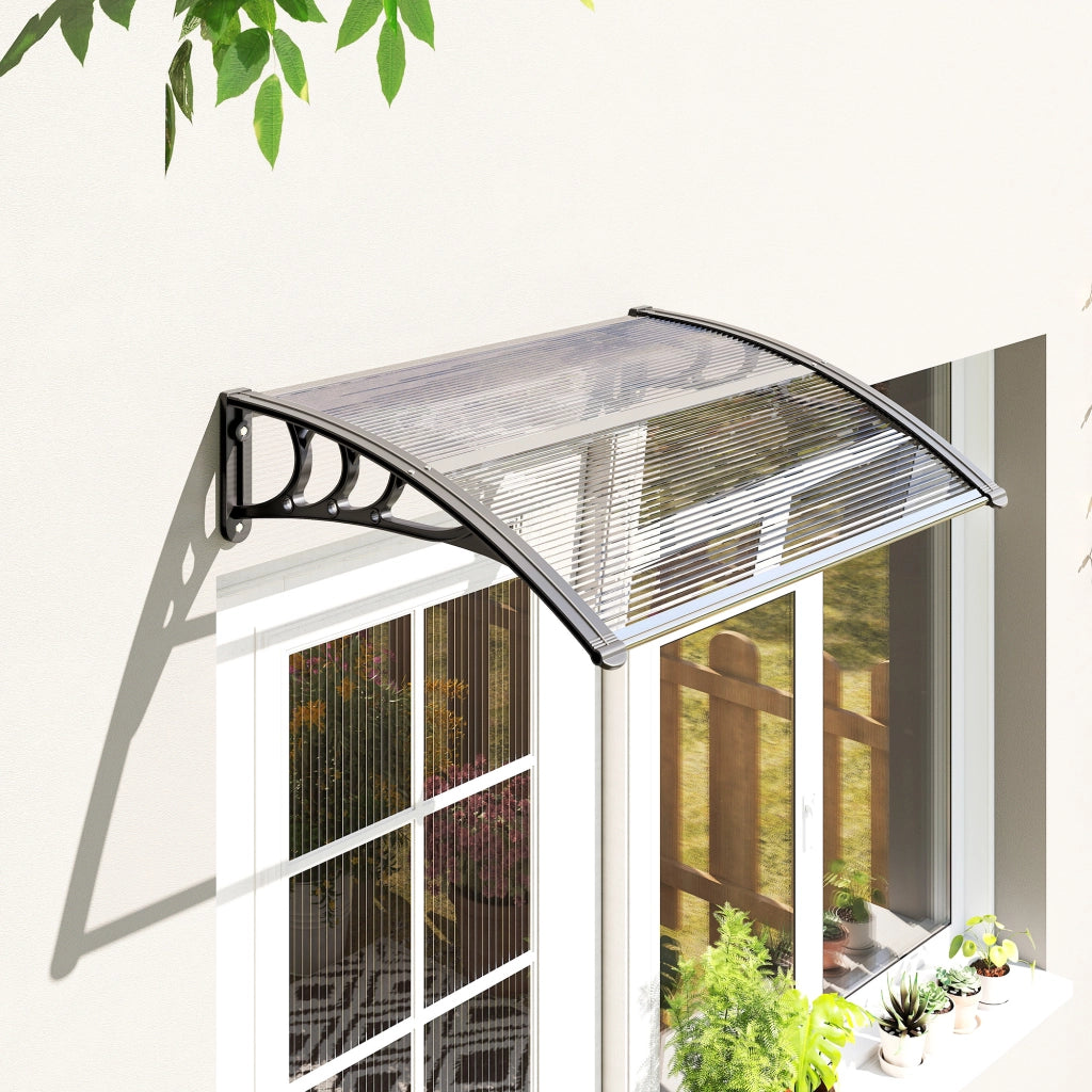 Pensilina da Giardino ¨C Minimal ¨C Alluminio e PC, 75x100x23, Trasparente e Nero