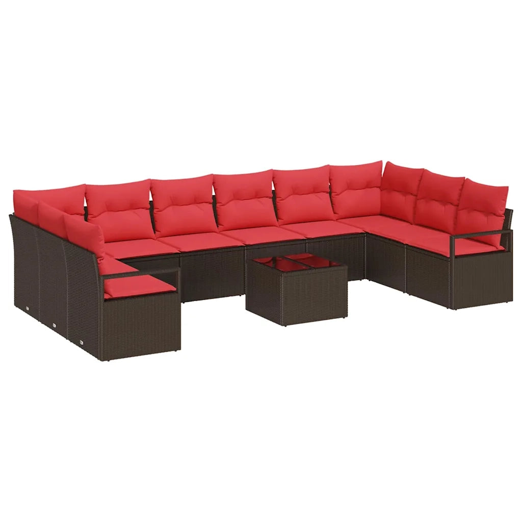 Set Divano da Giardino 11 pcs Marrone e Rosso polyrattan 3355243