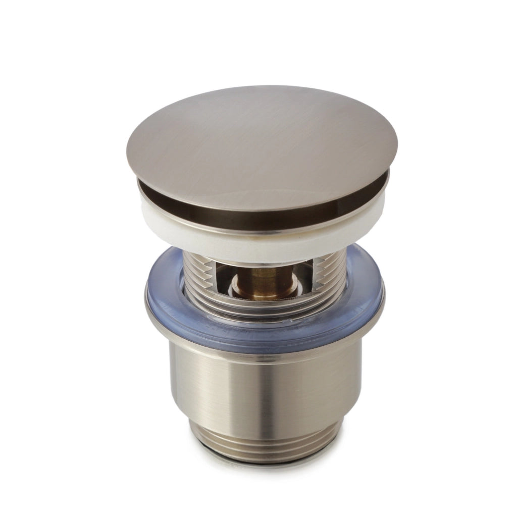 Piletta di scarico click-clack universale per lavabo e bidet con troppo pieno in ottone satinato | Vajont