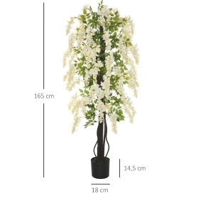 Plante Artificiale Glycine Bianca 165 cm in Plastica con Vaso, Interno Esterno
