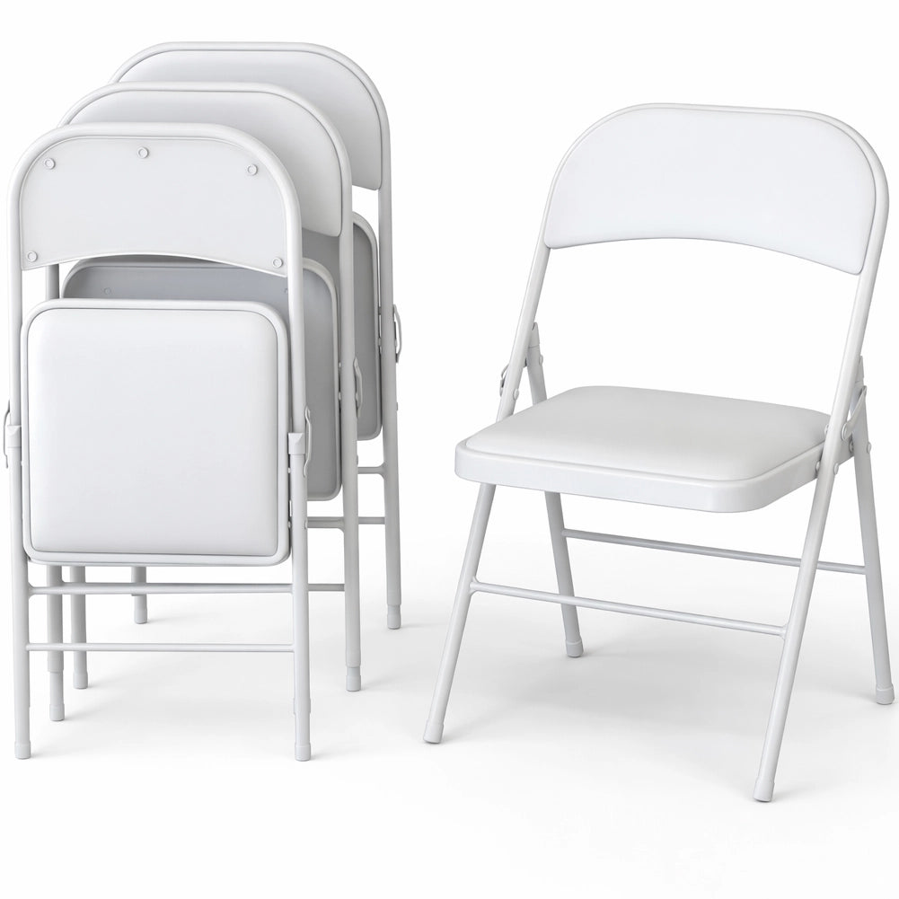 Set 4 Sedie Bianche in Metallo e Seduta in Ecopelle Imbottita Sedia Ergonomica