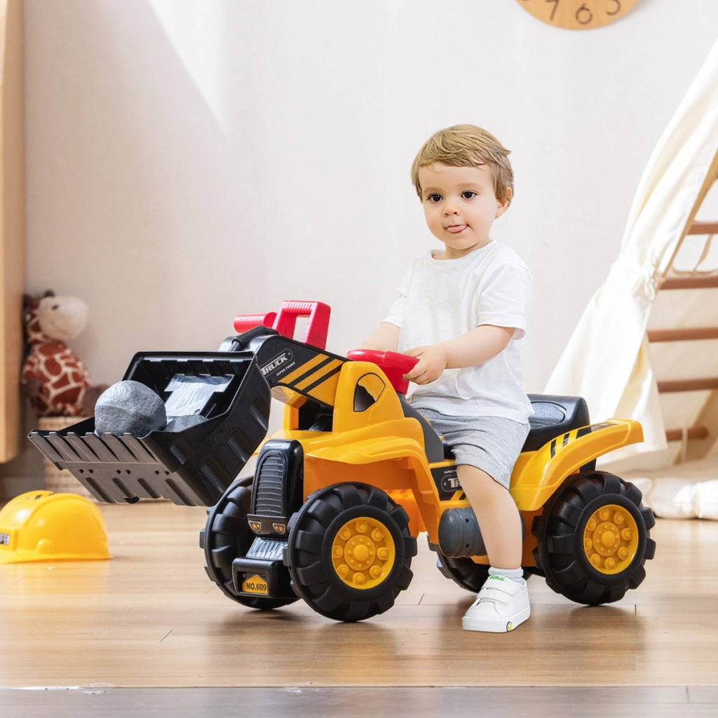 Macchina bulldozer a pedali per bambini, Camion giocattolo con secchio regolabile clacson casco e 3 pietre giocattolo-Macchinine giocattoli