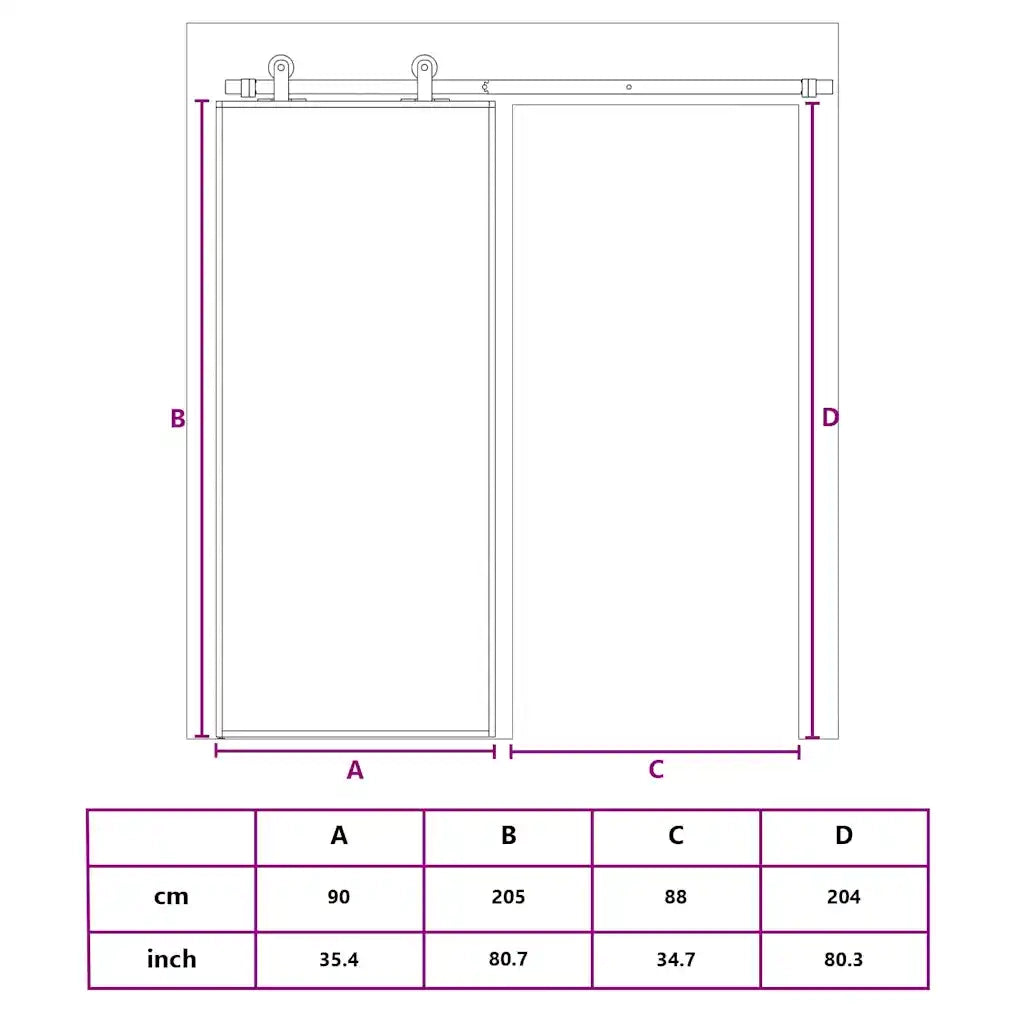 Porta Scorrevole Nera 90x205 cm in Vetro Temperato e Alluminio 155226