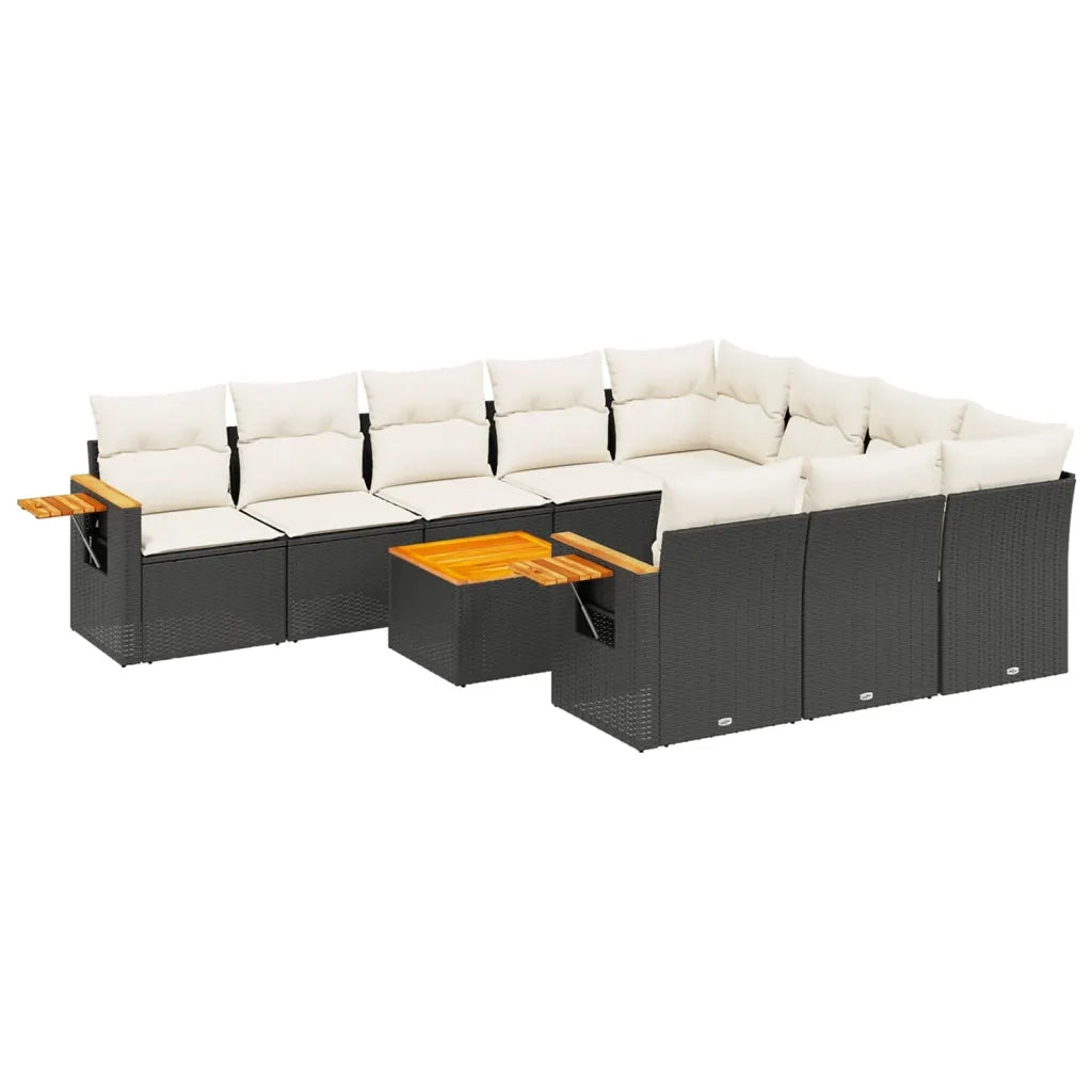 Set Divani da Giardino 11 pz con Cuscini in Polyrattan Nero
