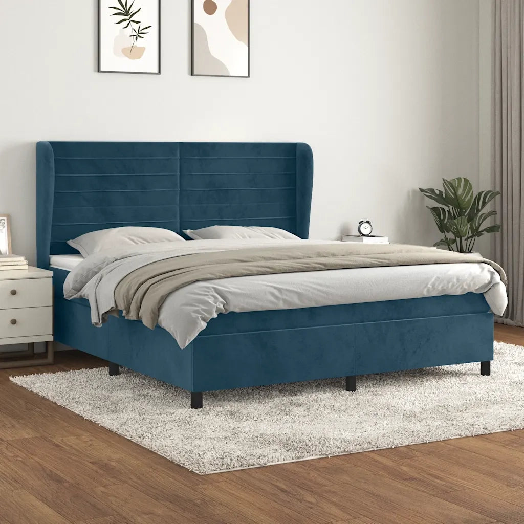 Giroletto a Molle con Materasso Blu Scuro 160x200 cm in Velluto 3129283