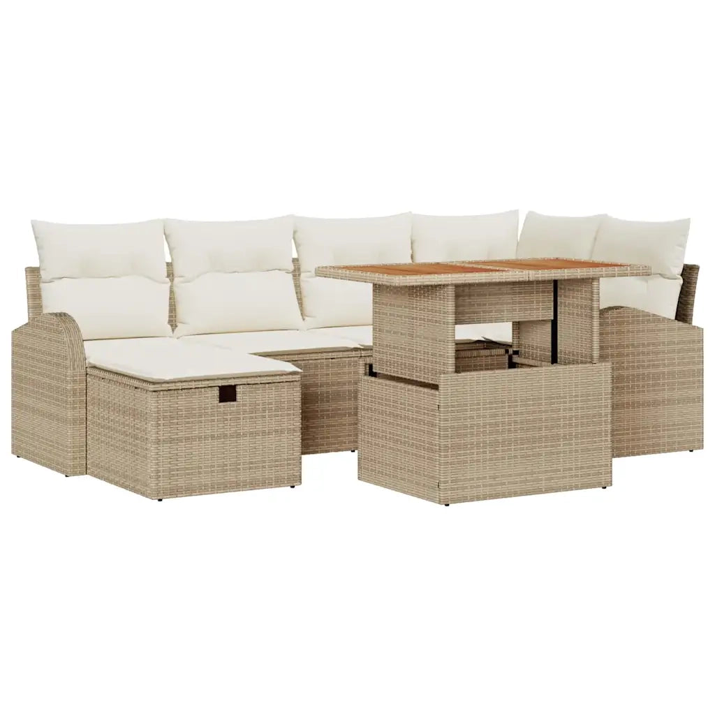 Set Divano da Giardino con cuscino 7 pcs Beige polyrattan 3359970