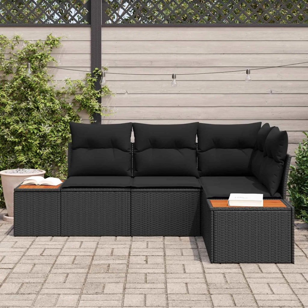 Set Divano da Giardino con cuscino 4 pcs Nero Polyrattan