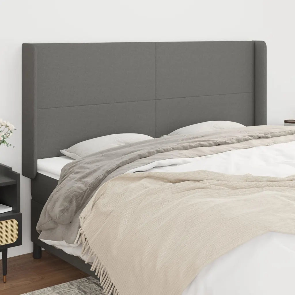 Testiera ad Orecchio-Testata con Orecchie GrigioScuro 163x16x118/128cm inTessuto 789347