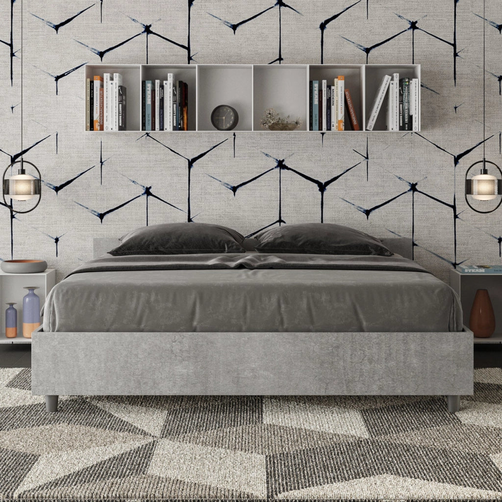Letto Matrimoniale 160x190 cm con Rete e Contenitore Nuamo Cemento