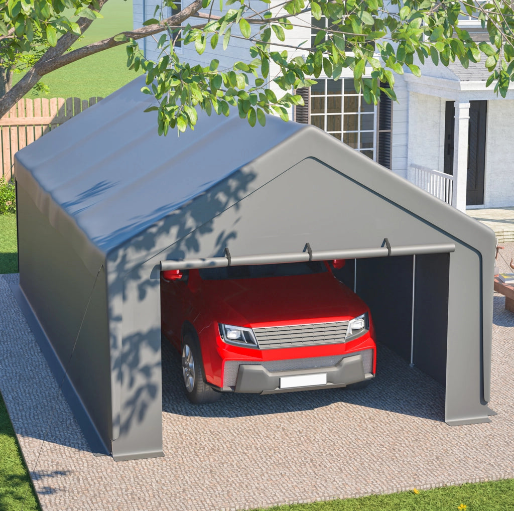 Carport 400x765x311 cm con pareti laterali rimovibili; grigio