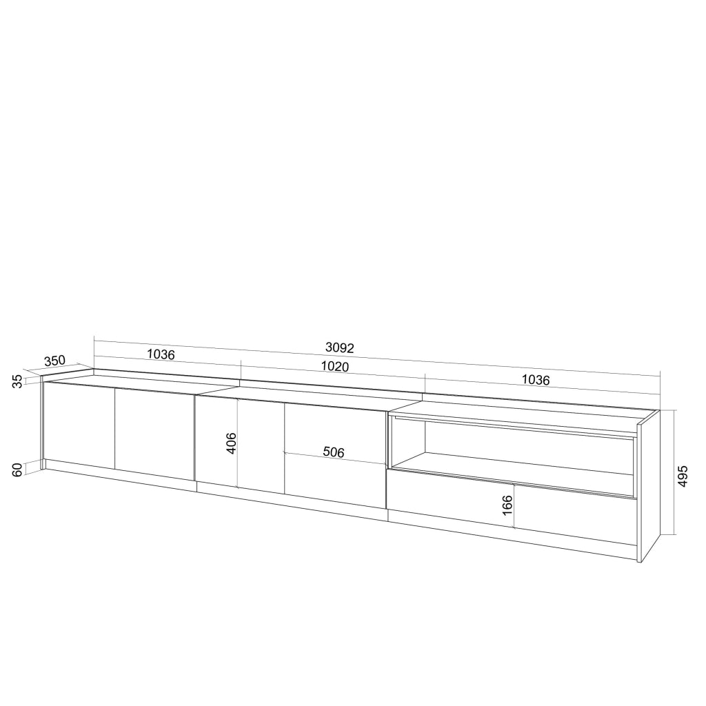 Mobile TV Soggiorno, 310x50x37 cm, Per TV fino a 80", Mobile Soggiorno, Rovere scuro e Nero