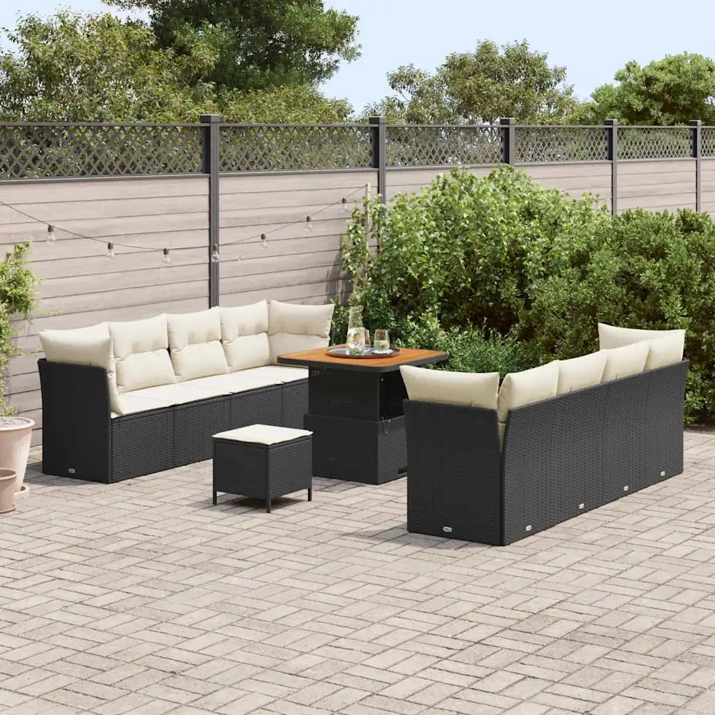 Set Divano da Giardino 11 pcs Nero e Crema polyrattan 3363405