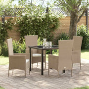 Set da Pranzo per Giardino con cuscino 5 pcs Beige polyrattan