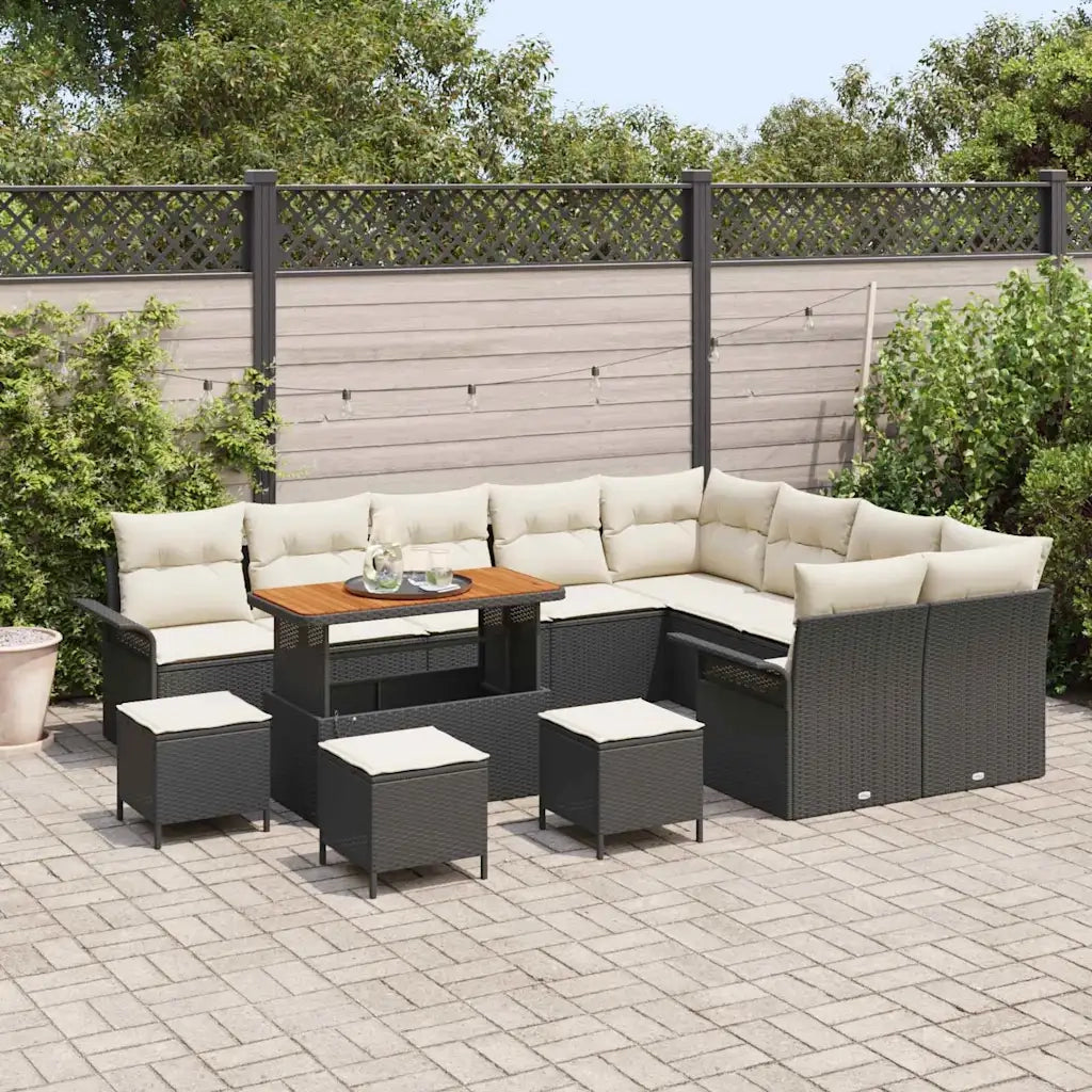 Set Divano da Giardino con cuscino 13 pcs Nero e Crema 3364130