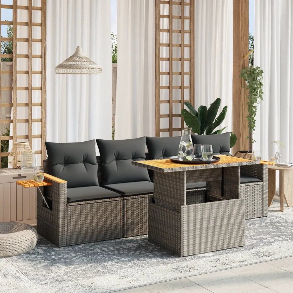 Set Divano da Giardino 5 pz con Cuscini-Sofa da Giardino-Divanetto da esterno Grigio in Polyrattan 775973