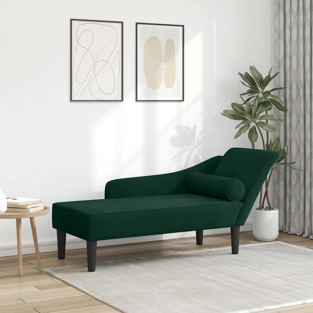 Chaise Longue con Cuscini Verde Scuro in Velluto 4007590