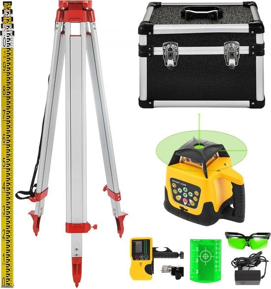 Misuratore di Distanza - Laser - Laser Roterante - Attrezzo di Precisione - Allineamento - Lunghezza d'onda 635NM - Portata 500M - Laser Verde - Con Stativo - Precisione 1mm/ 1.5m