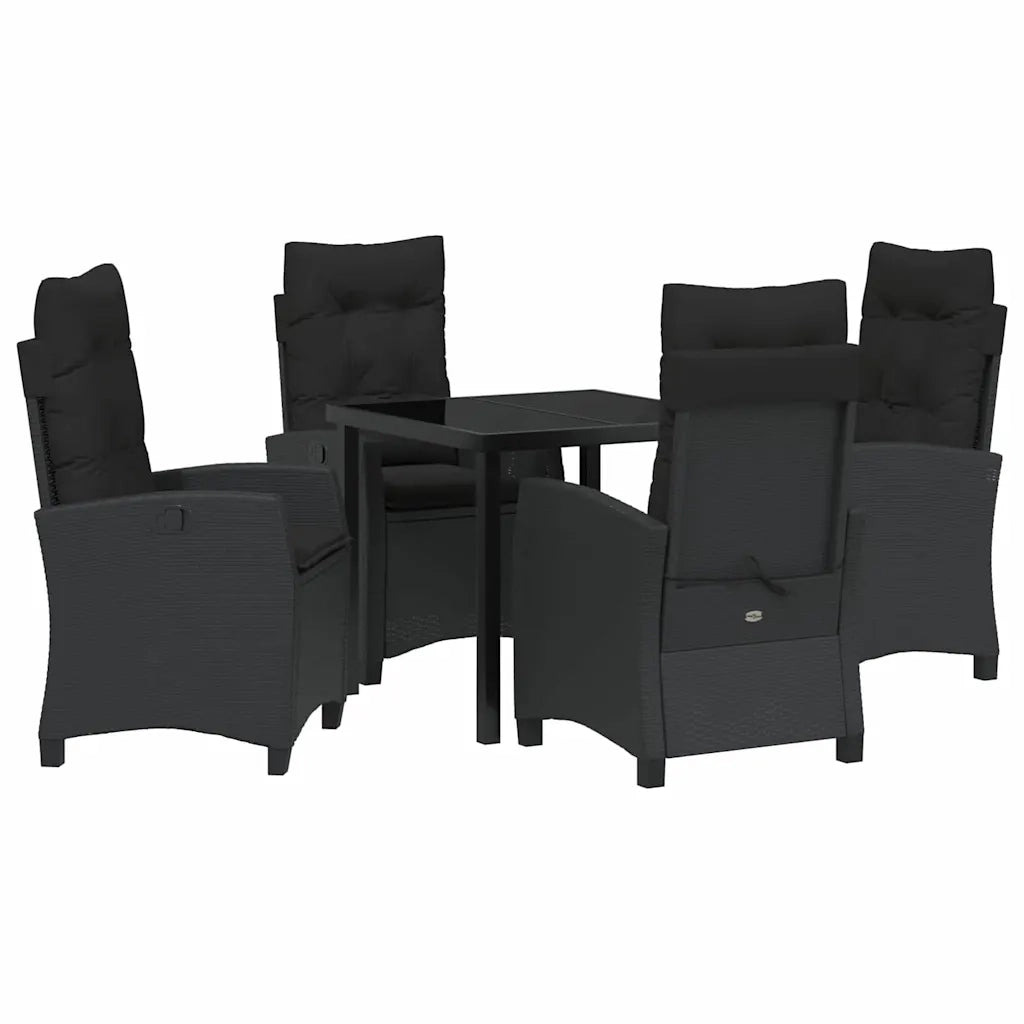 Set da Pranzo per Giardino con cuscino 5 pcs Nero polyrattan