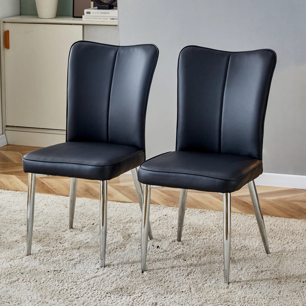 2 sedie da sala da pranzo in pu con schienale ergonomico e seduta imbottita con gambe in metallo nero argento